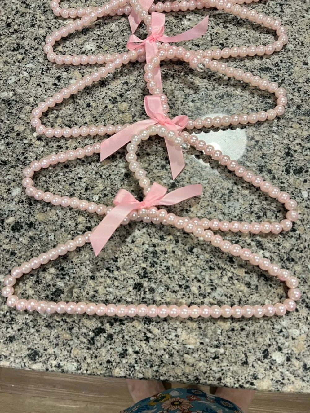 Set of 5 Pink Pearl Beaded Hangers with Ribbon Bows